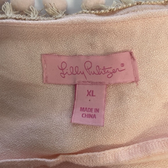 Lilly Pulitzer Vea Tunic Dress Pink Pom Pom Trim Embroidery Boho Beach V-neck XL - Picture 6 of 8